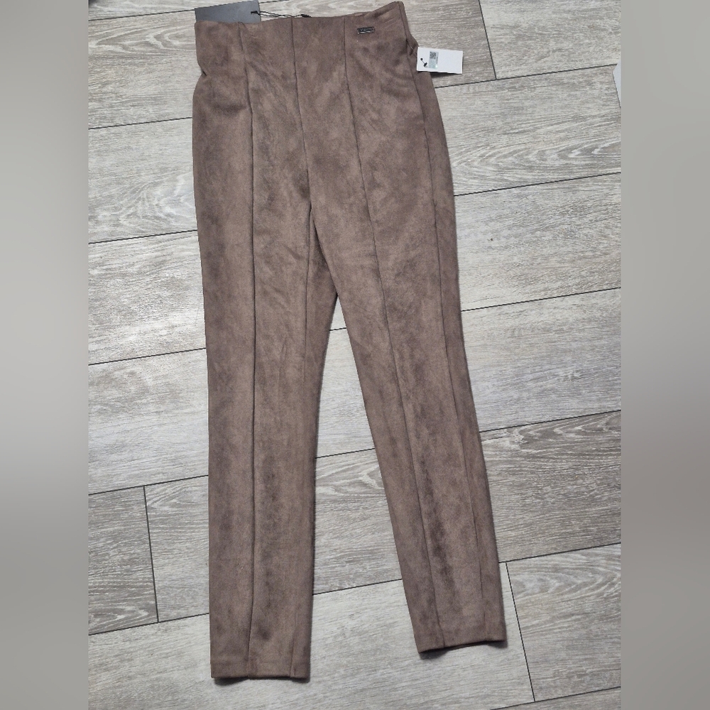 New MCXX Taupe Brown Suede-Look Ladies Pull-on Leggings. Fashionable
